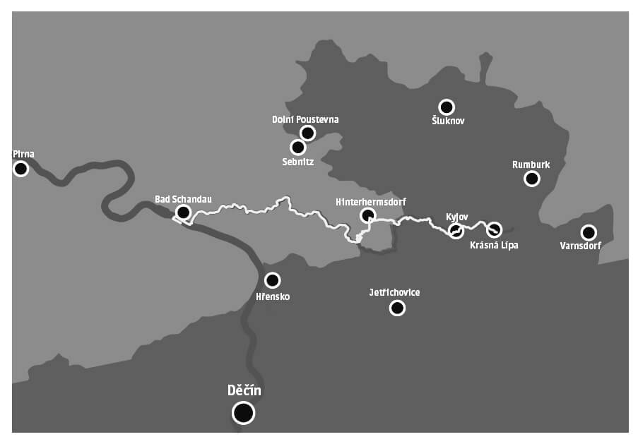 Schematická mapa umístění stezky